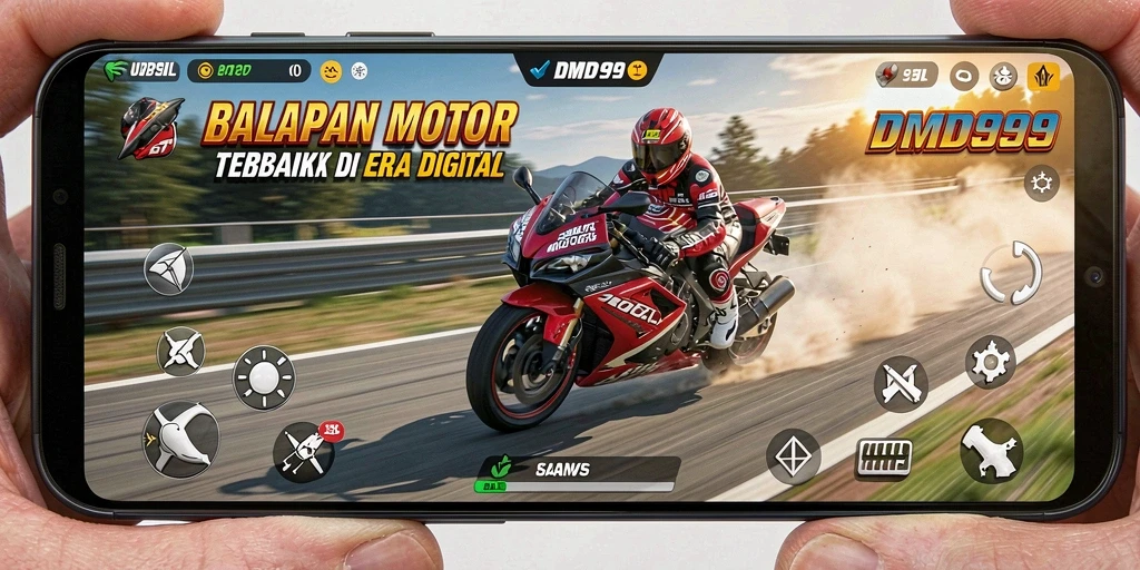 Gameplay seru DMD999 dengan berbagai motor dan trek balapan.