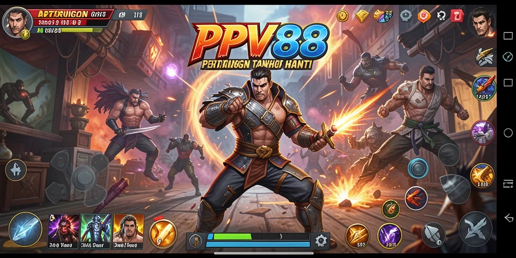 Screenshot gameplay PPV88 menampilkan karakter bertarung di arena.