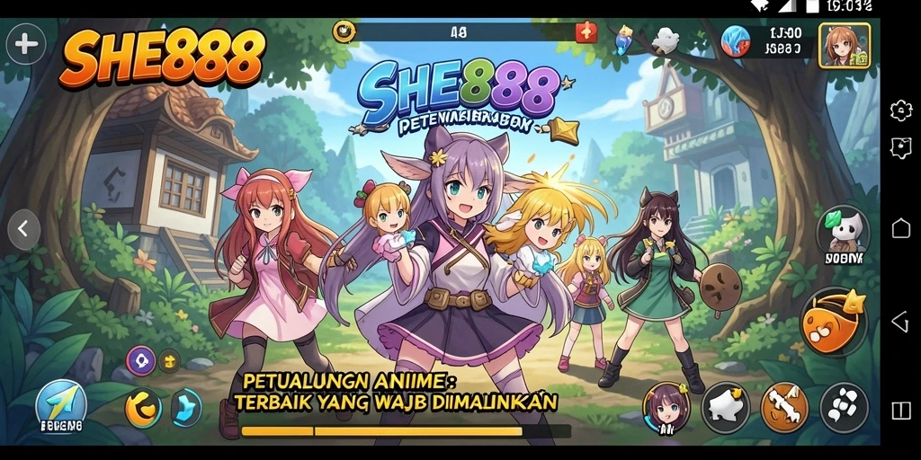 Tangkapan layar gameplay SHE888 menampilkan karakter Anime yang dinamis.