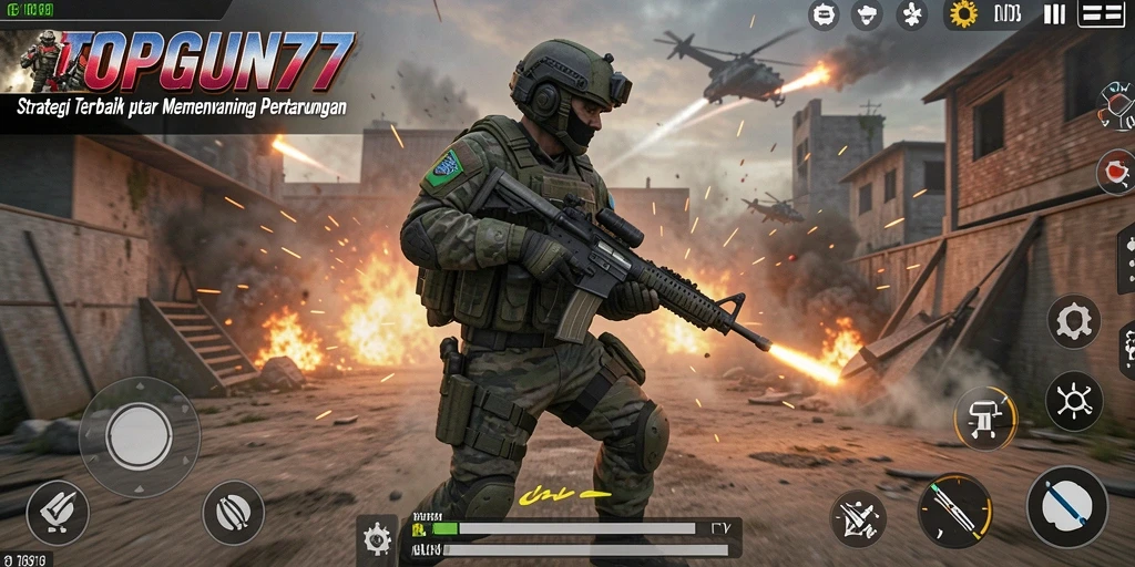 Gameplay menarik dalam TOPGUN77 yang menampilkan strategi pertempuran.