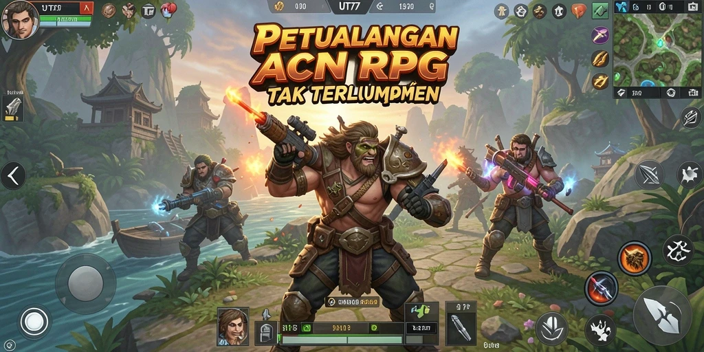Tangkapan layar utama UT77 menampilkan pertempuran epik dalam dunia ARPG.